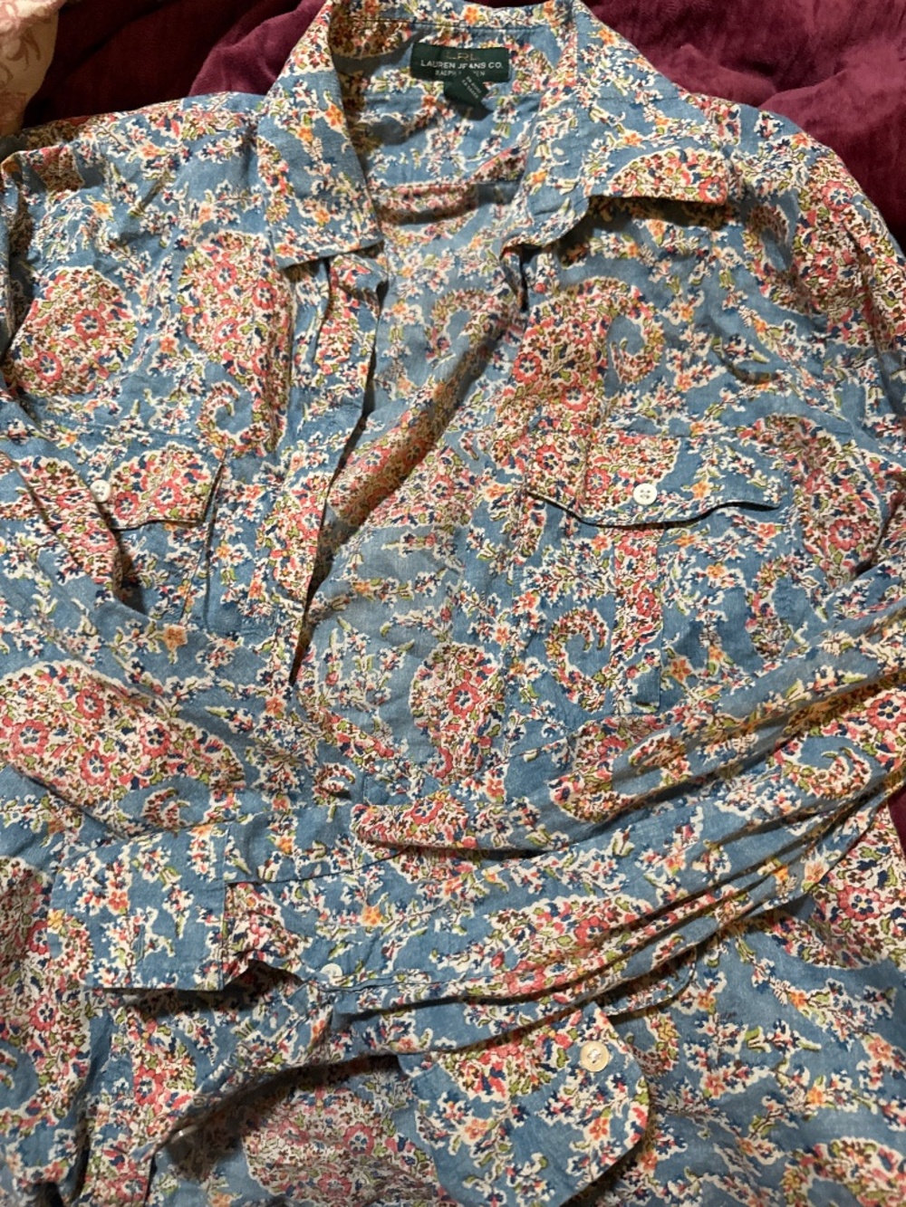 Ralph Lauren Jean co Paisley button up shirt size large gently used